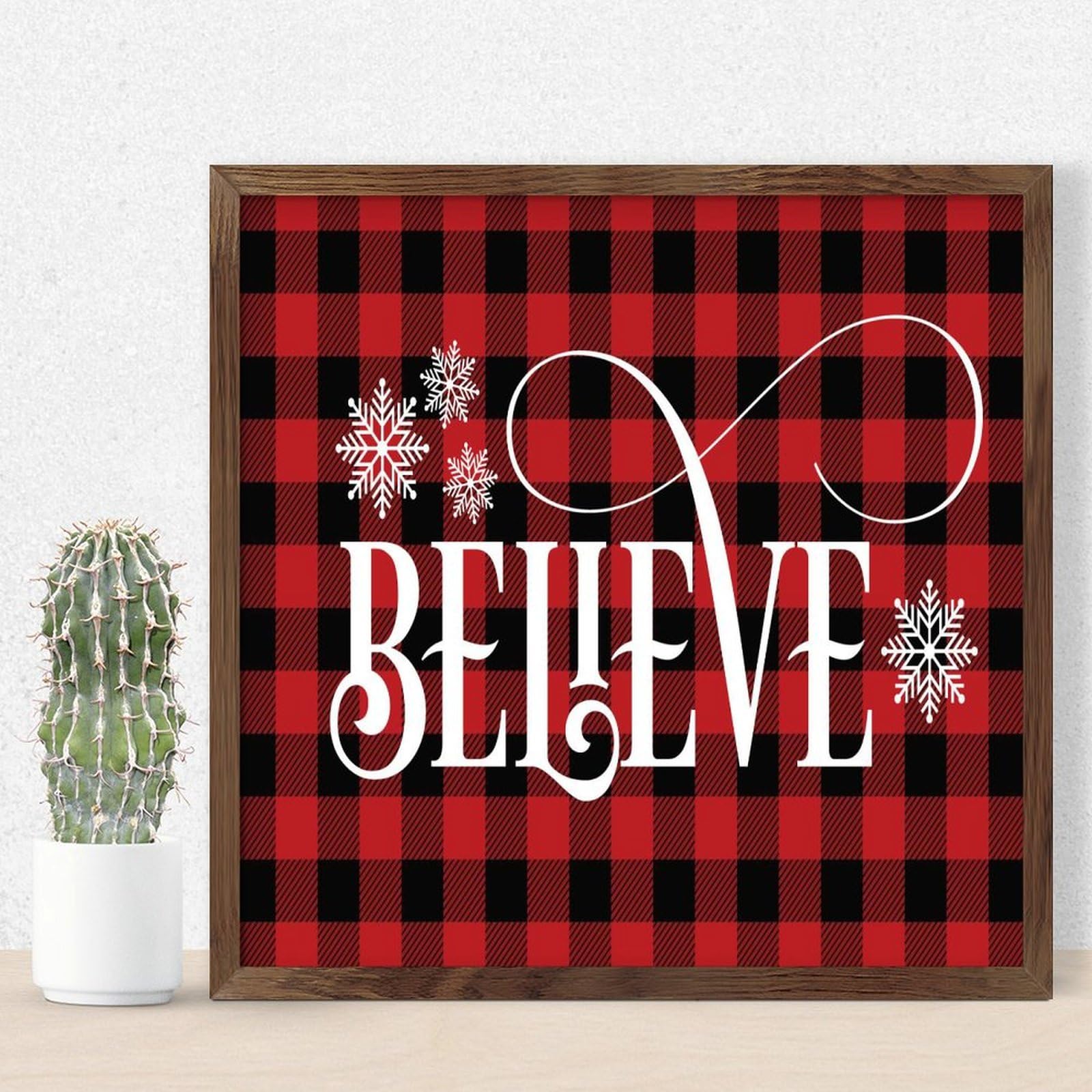 Décoration murale de Noël Believe en planche de bois peinte de 30,5 cm