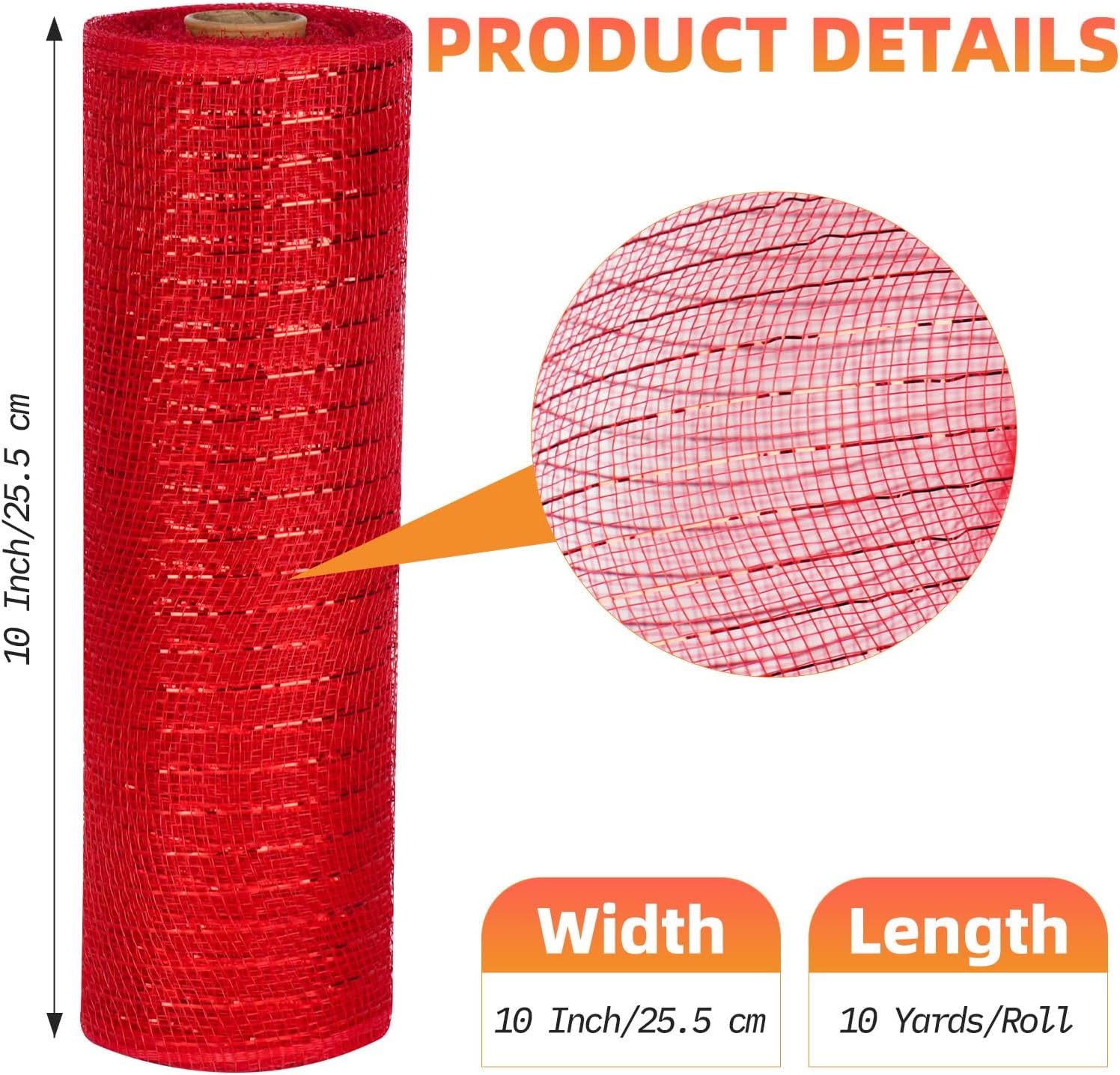 Deco Mesh Ribbon - 10inch x 30 feet Each Roll Metallic Foil(Red) image 2