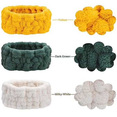 Vista 22 de Chuangdi 3 diademas elásticas de tela de rizo para mujer, maquillaje, lavado de cara, yoga, deportes, ducha (rosa, verde, marrón)