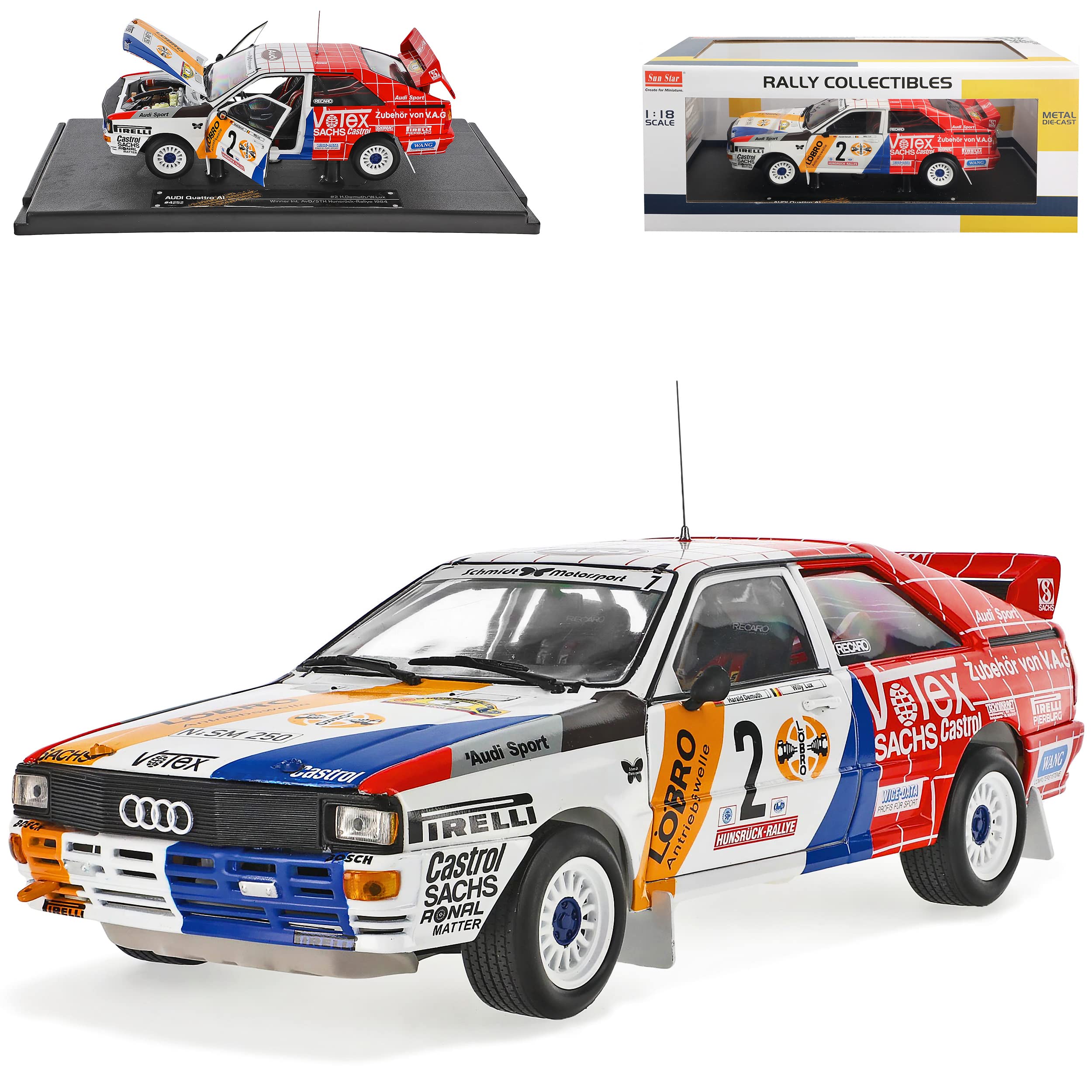 Generisch A*U*D*I Quattro A1 Demuth Lux Gewinner Rallye Hunsrück Deutschland 1984 1/18 Sun Star Modell Auto