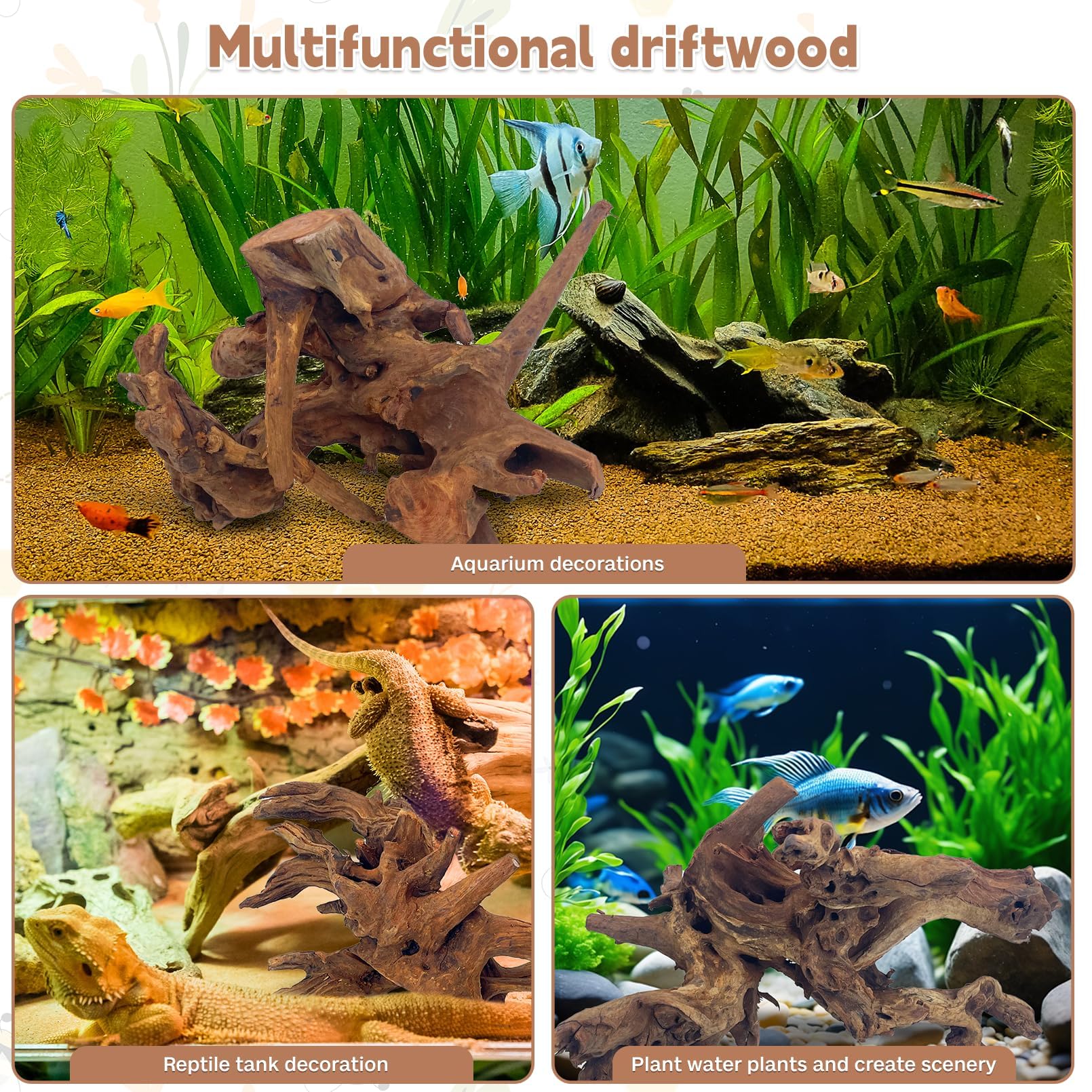 PINVNBY Madera natural grande para decoraciones de acuario, ramas variadas, accesorios para tanque de dragón, terrario, 2 unidades