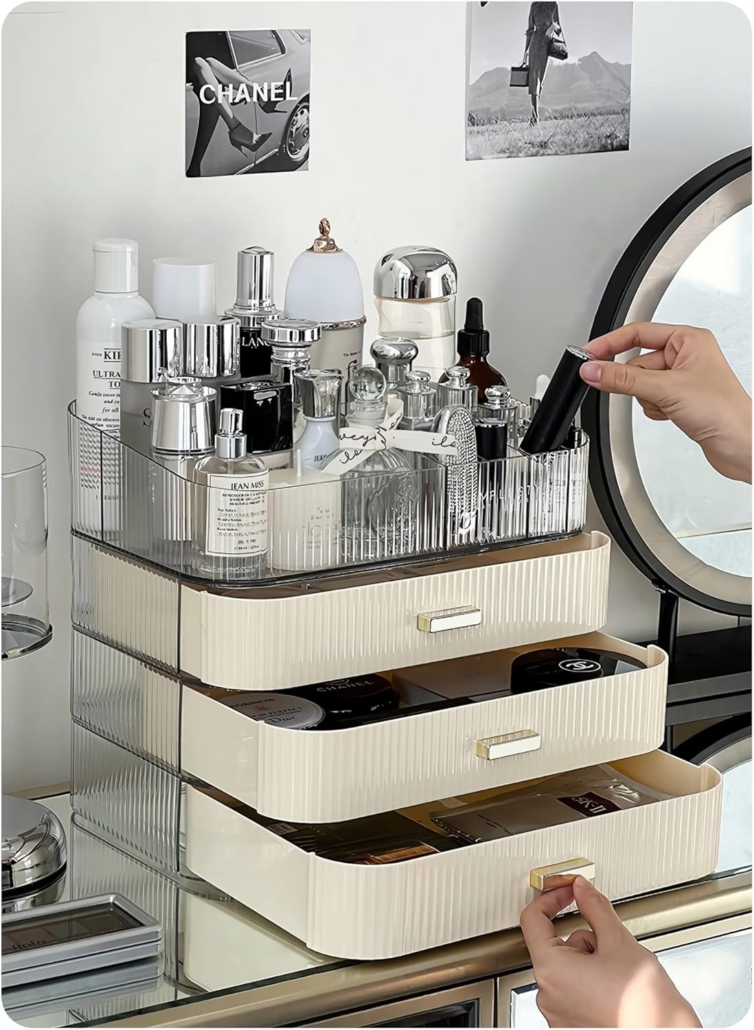 Makeup Organizer with 3 Stackable Drawers, Bathroom Vanity Organizers and Storage, Ideal for Desk and Dresser Countertops, Great for Cosmetics, skincare, Lipsticks, Nail Care