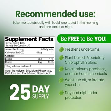 Body Mint Original | Chlorophyll Deodorizing Supplement for Full Body Freshness | Aluminum-Free Plant-Based Internal Deodorant | Fresh Underarms, Breath, Body & Feet | 50 tabs