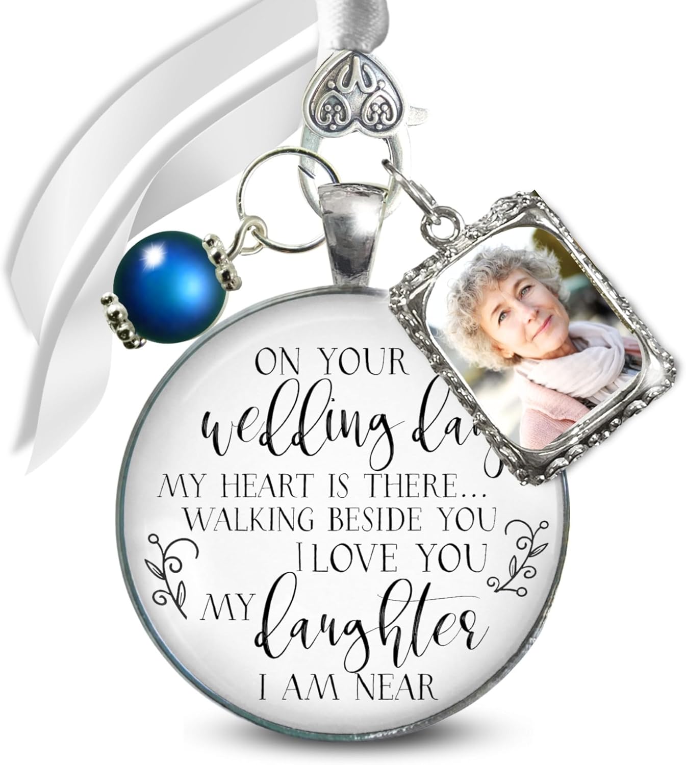 Gutsy Goodness Bouquet Charm On Your Wedding Day Memorial Honoring Mom Dad Grandma Grandpa Meaningful Bridal Floral Jewelry Silver Finish Pendant Bride's Flowers Photo Frames Parent Grandparent