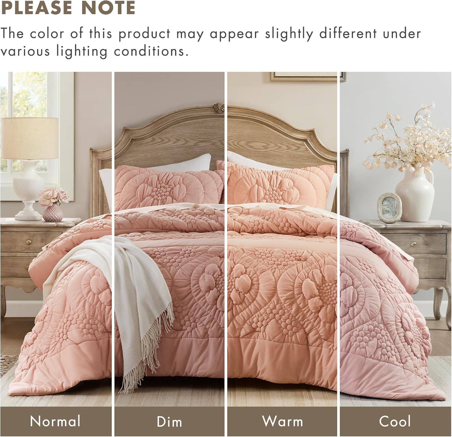 Madison Park Floral Jersey Comforter Set, Puffy Cloud Queen Size Comforters Crinkled Farmhouse Rustic Shabby Chic Bedding Set, Ultra-Soft All Season Down Alternative, Pink 3-Piece