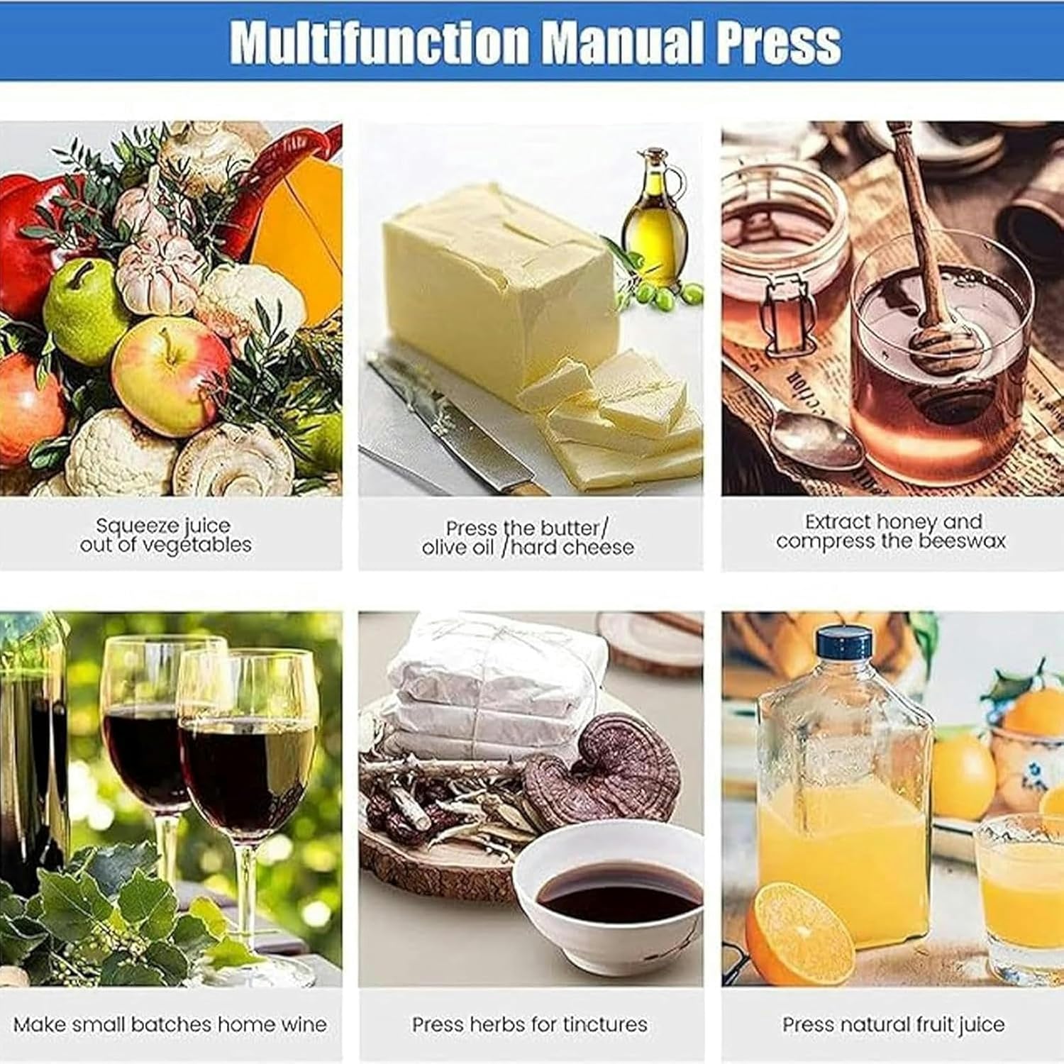 Wine Press, 3 L Stainless Steel Fruits, Easy to Clean, T -Shaped Handle, Screw Press Method Oil Press for Cheese, Fruits, Vegetables, Honey, Juice ~/