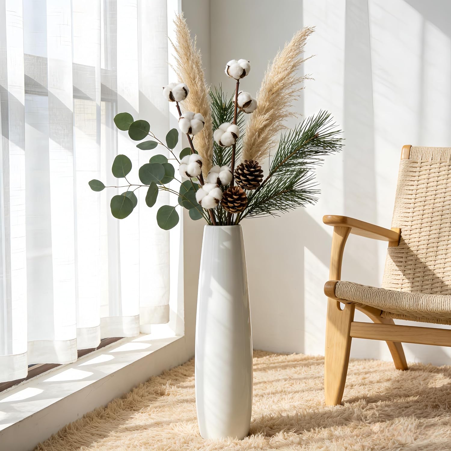 60 cm High Quality White Ceramic Vase, Large Floor Vase, Decorative Flower Vases for Living Room, Office, Bedroom, Modern Home image 2