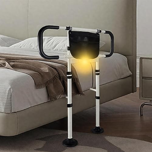 Miniatura 8 de Rieles de cama para adultos mayores rieles laterales ajustables con pata de soporte, bastón de cama con bolsa de almacenamiento y luz con sensor de