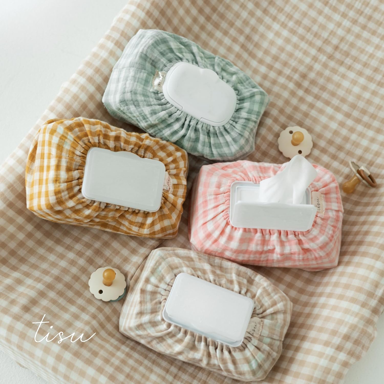 TISU Gingham Diaper Changing Pad Cover, 16 x 32 inches, Soft Muslin Cotton, Elastic Band, Check Pattern (Pink Gingham)
