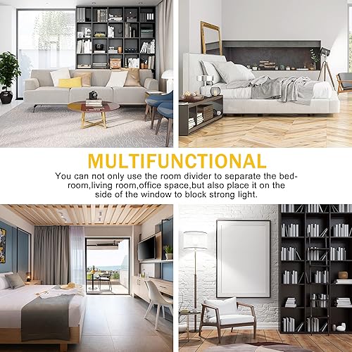 Miniatura 7 de Divisor de habitación plegable de 4 paneles de 68 pulgadas de alto, marco de acero plegable, divisor de privacidad independiente, divisor de