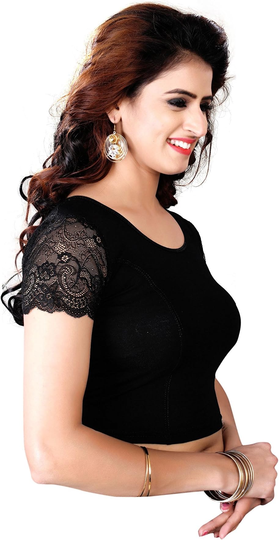 Readymade Stretchable Free Size U Neck Black Blouse for Women