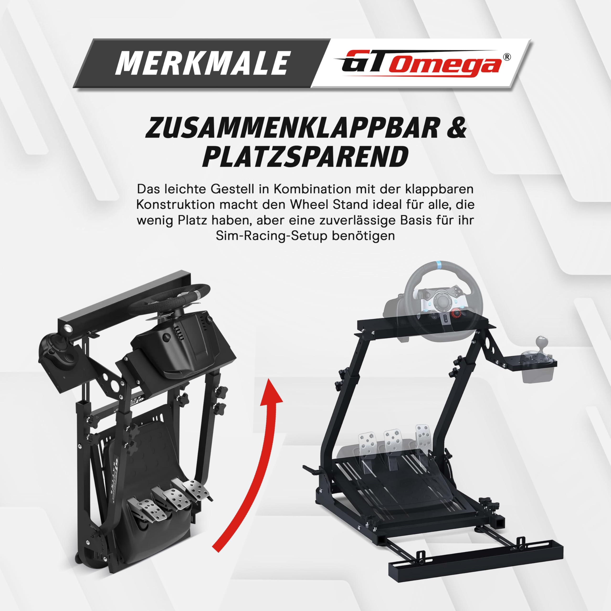 GT OMEGA Lenkradständer für Logitech G29 G923 G920 Thrustmaster T500 RS Force Feedback Gaming Lenkrad & TH8A Schalthebelhalterung V1 - Fanatec Clubsport PS4 Xbox PC - Neigungsverstellbares Gestell