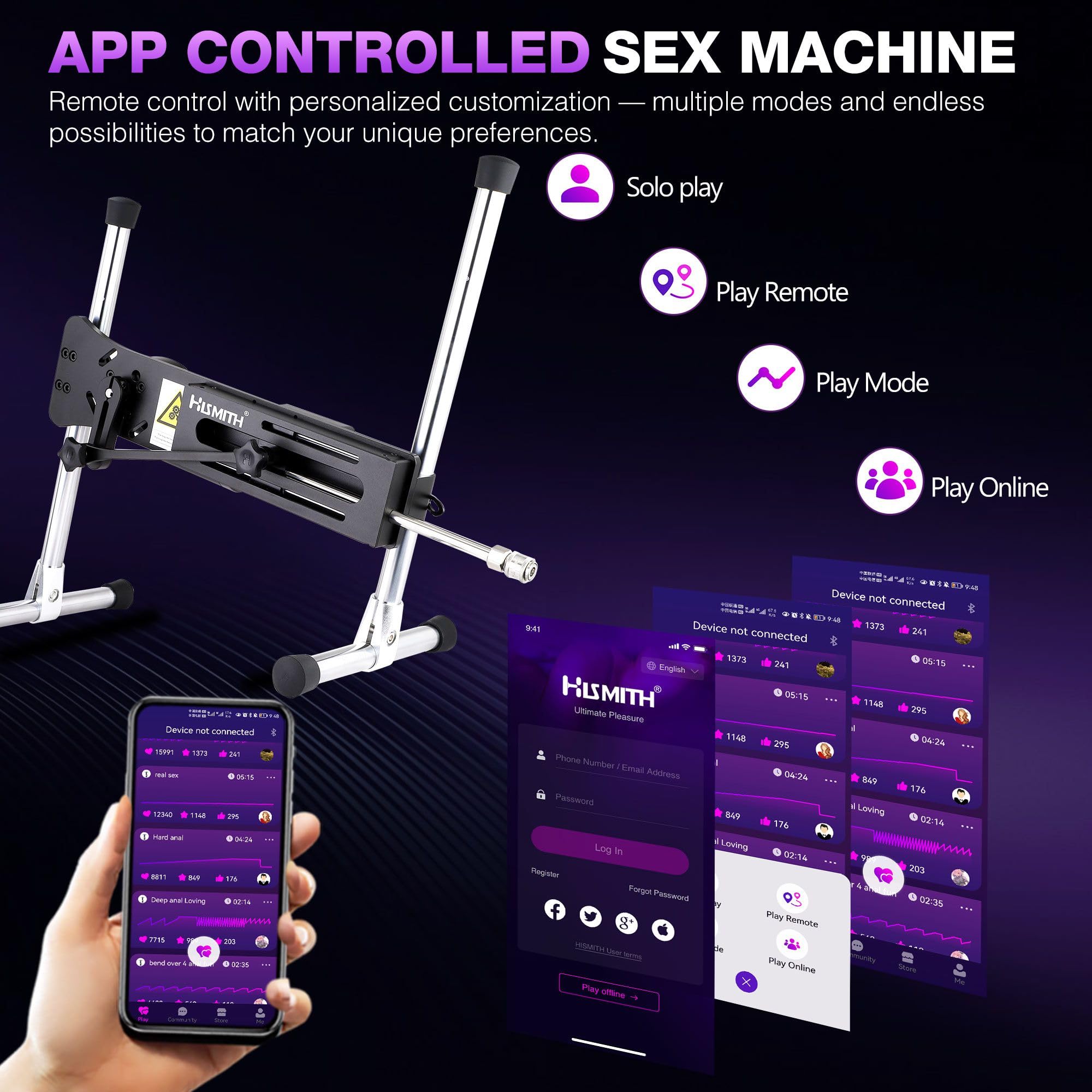 Hismith Premium 3.0 Pro, Sex Machine with KlicLok System, Wire and Intelligent APP Controlled Love Machine with Dildo,Purple: APP Controlled