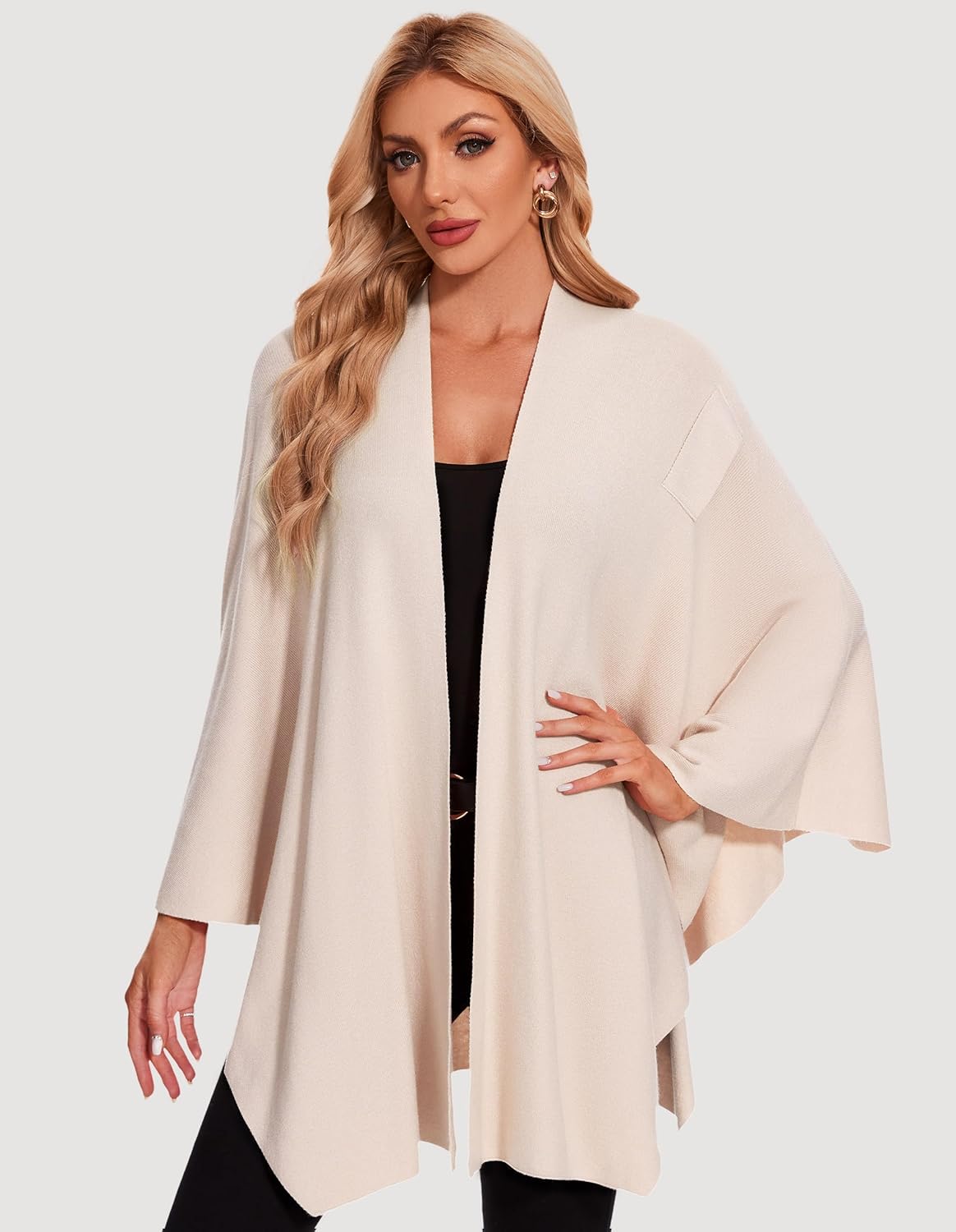 PULI Womens Elegant Cross Front Shawl Wraps Knitted Ponchos Cape Light Weight Poncho Sweater Soft Warm Travel Wraps - Image 2