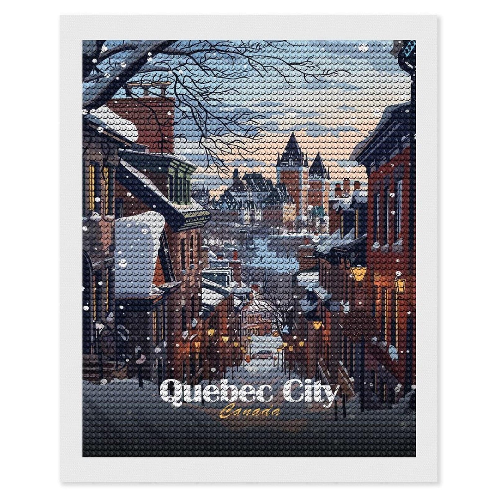 Junmoney Quebec City Winter Scene Diamond Painting Kit 16"x20", Thoughtful Handmade Gift, for Creative Relaxation, Printed Canvas, Cosy Home Accent