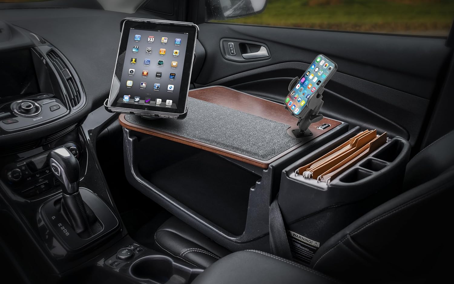 AutoExec GripMaster Car Desk for Your Vehicle Workstation and Mobile Office, Mahogany with Tablet Mount and Phone Mount