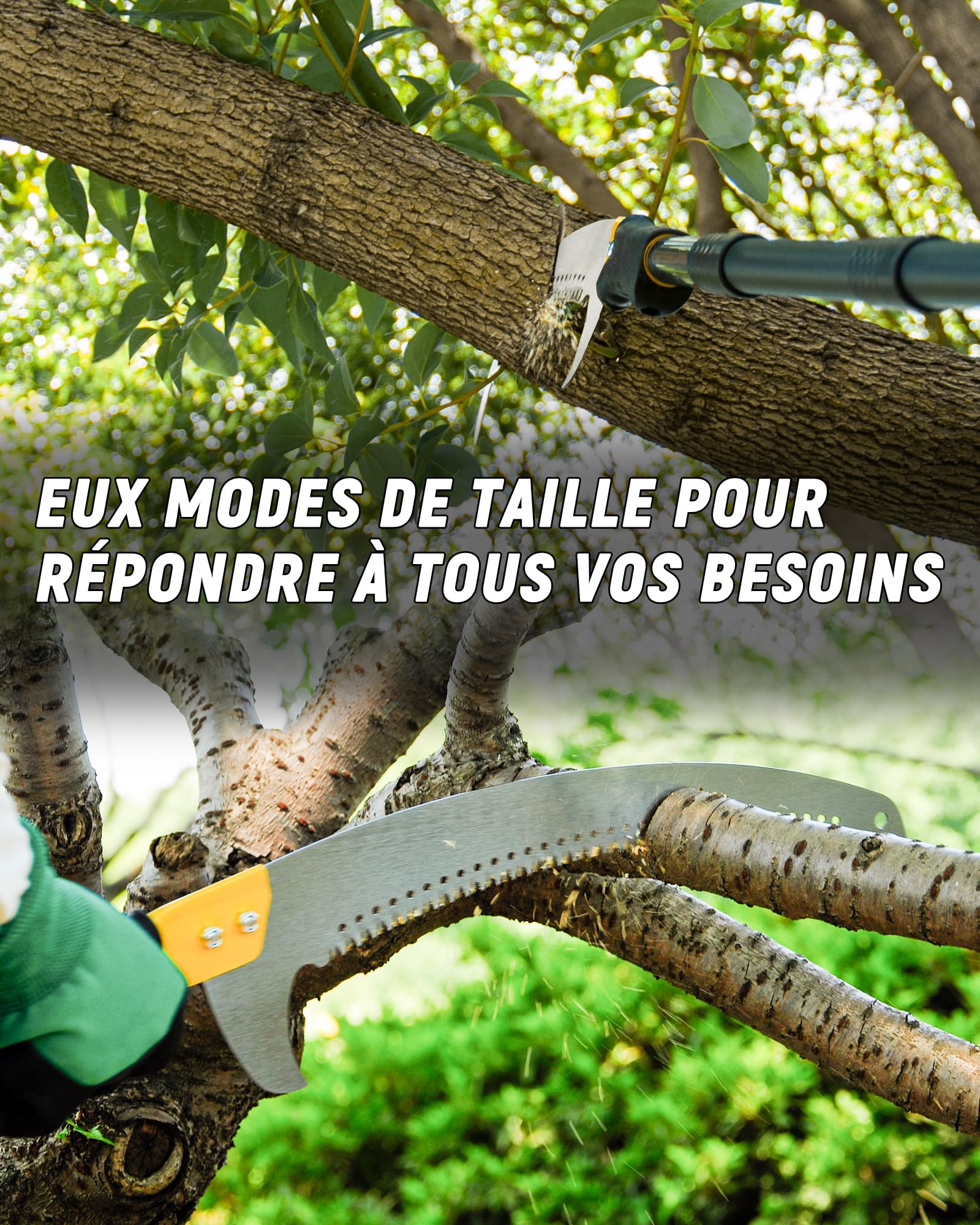 Scie à branches sur perche 4,3 m, scie d’élagage manuelle légère avec manche rallonge en acier inoxydable et lame tranchante, pour couper les branches d’arbres, travaux forestiers, jardin et extérieur