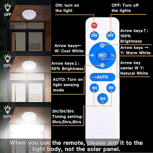 Vista 3 de MEIHONG Luces solares para interiores y exteriores, impermeables, para cobertizo, luz solar de techo para porche con interruptor de encendido