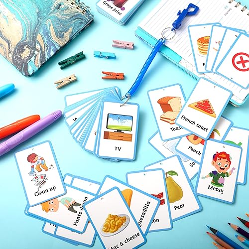 Miniatura 6 de 81 tarjetas de comunicación para autismo, tablero de comunicación no verbal, tarjetas para autismo con cordón de resorte de plástico retráctil,
