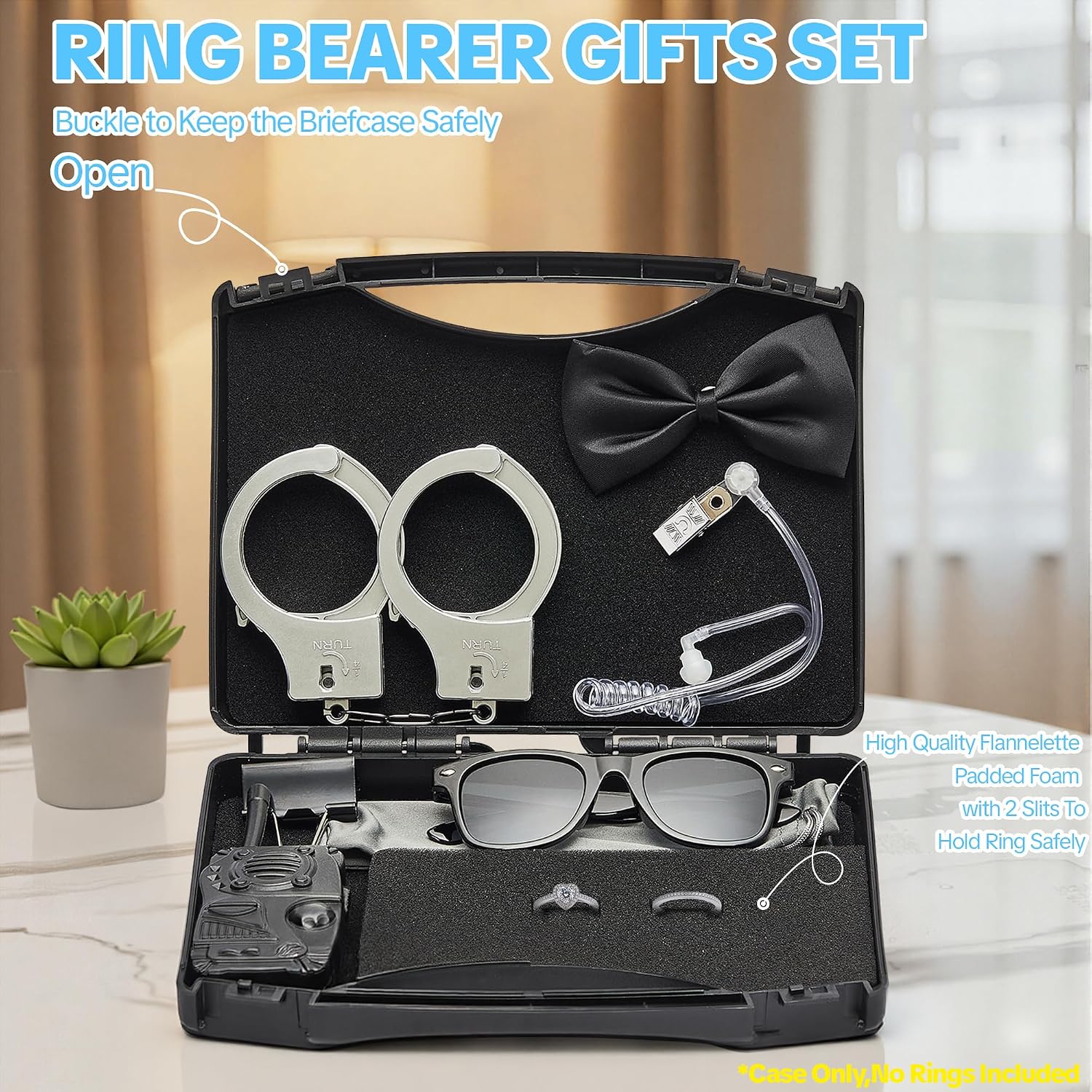 Ring Security Wedding Ring Bearer Briefcase-Padded Slits Holder,Bearer Gifts Security Box for Proposal Ceremony Wedding Day,Special Agent Guard Protector Case for Boys Kids(Pp Suitcase)