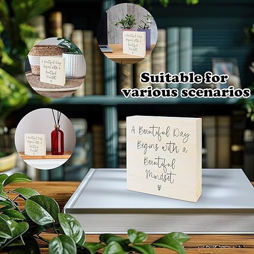 Miniatura 3 de Letrero motivacional de madera, con texto en inglés A Beautiful Day Begin With A Beautiful Mindset, decoración de mesa de escritorio, regalos para