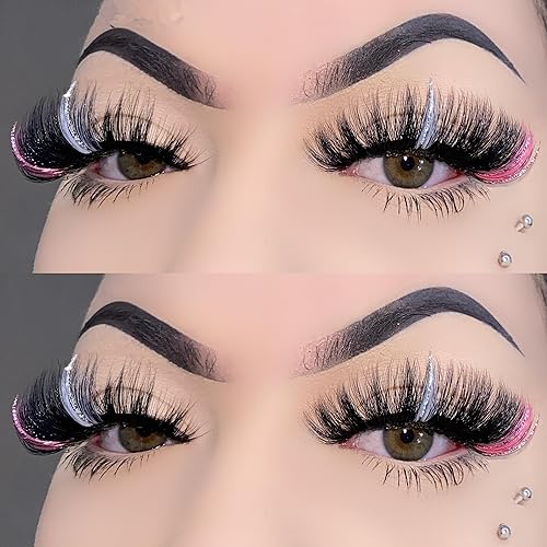 Miniatura 9 de Miss Kiss Pestañas con purpurina color rosa con decoraciones lindas pestañas negras de visón sintético para cosplay, Tiktok, fiesta, escenario,