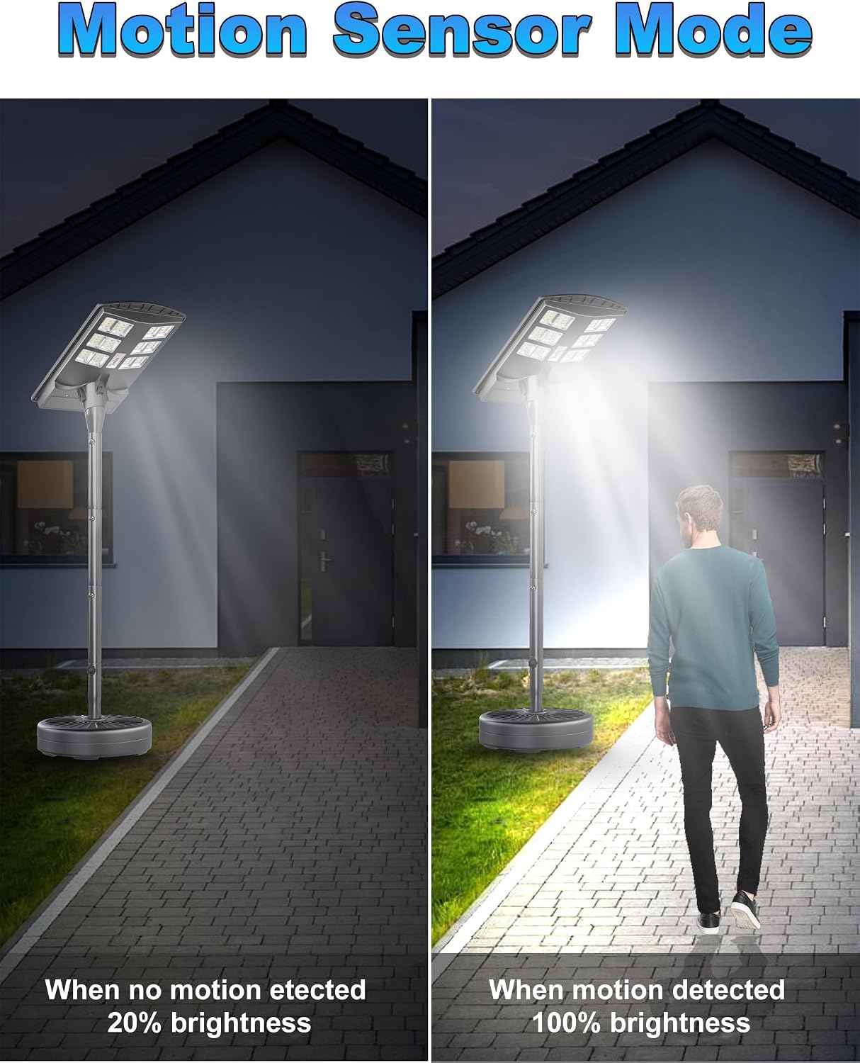 JAYNLT 4000W Solar Street Lights Outdoor with 78" Tall Pole, 3000K/4000K/6500K 300000LM Solar Floor Lamps Dusk to Dawn, IP68 Waterproof Solar Pole Lights with Motion Sensor for Yard, Patio, Camping