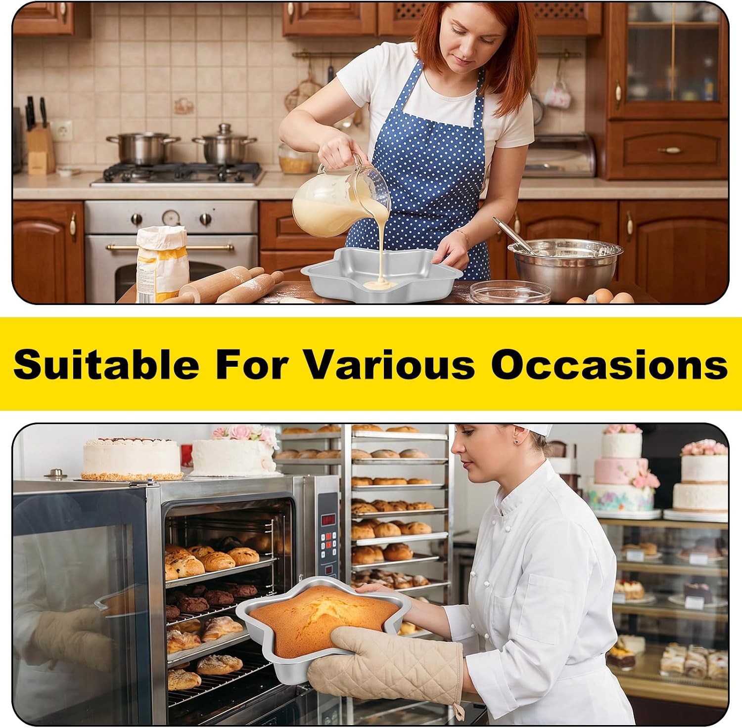 2 Pcs Star Shaped Cake Mold, 9.5 Inch Aluminum Star Cake Pan for Baking, Nonstick Pentagram Baking Pan Tins, Pentagram Shaped Bakeware for Birthday Anniversary Wedding Party Banquet