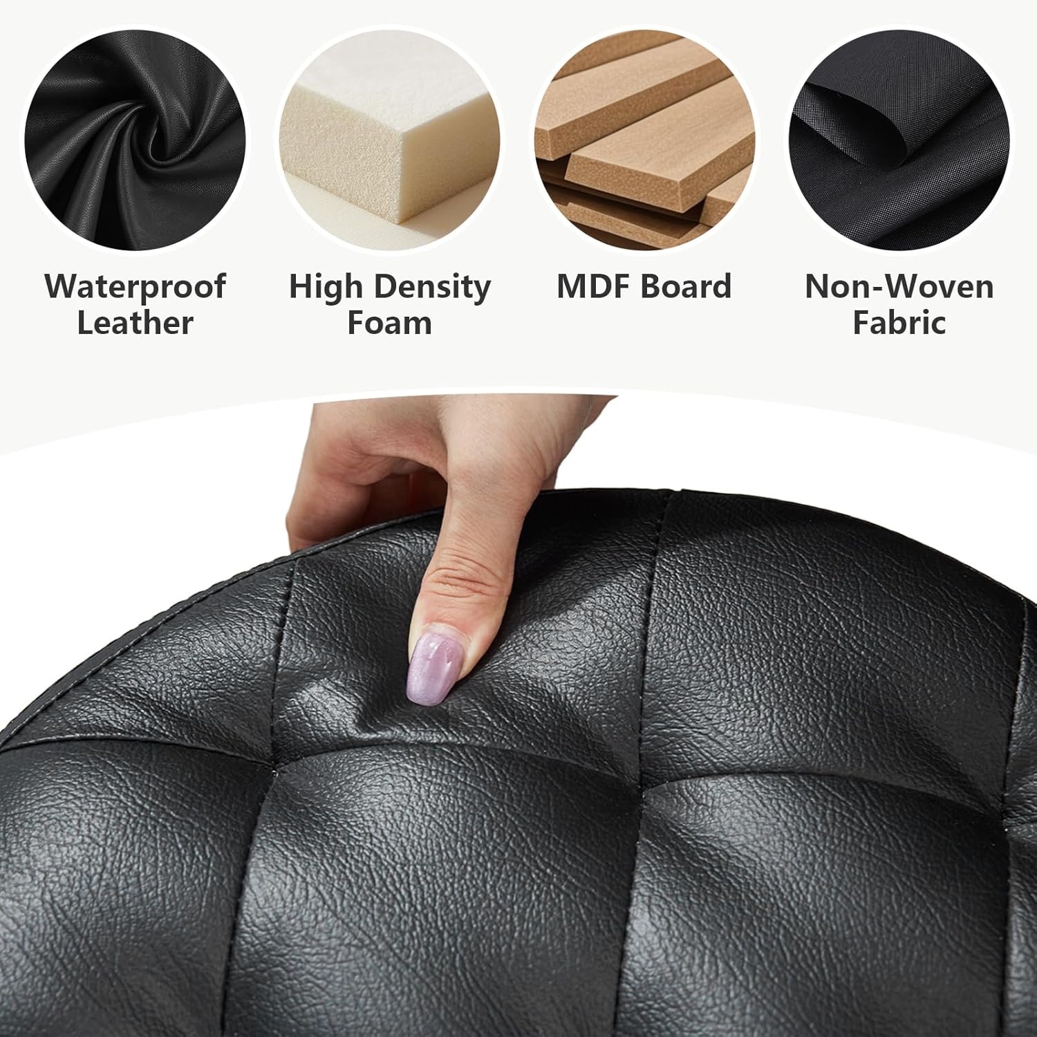 AmasSmile Storage Ottoman Folding Foot Rest Stool, 14x14x13 inch Small Leather Footstool Bench, Short Ottoman Bench, Storage Foot Rest Store, Blanket Chest, Black