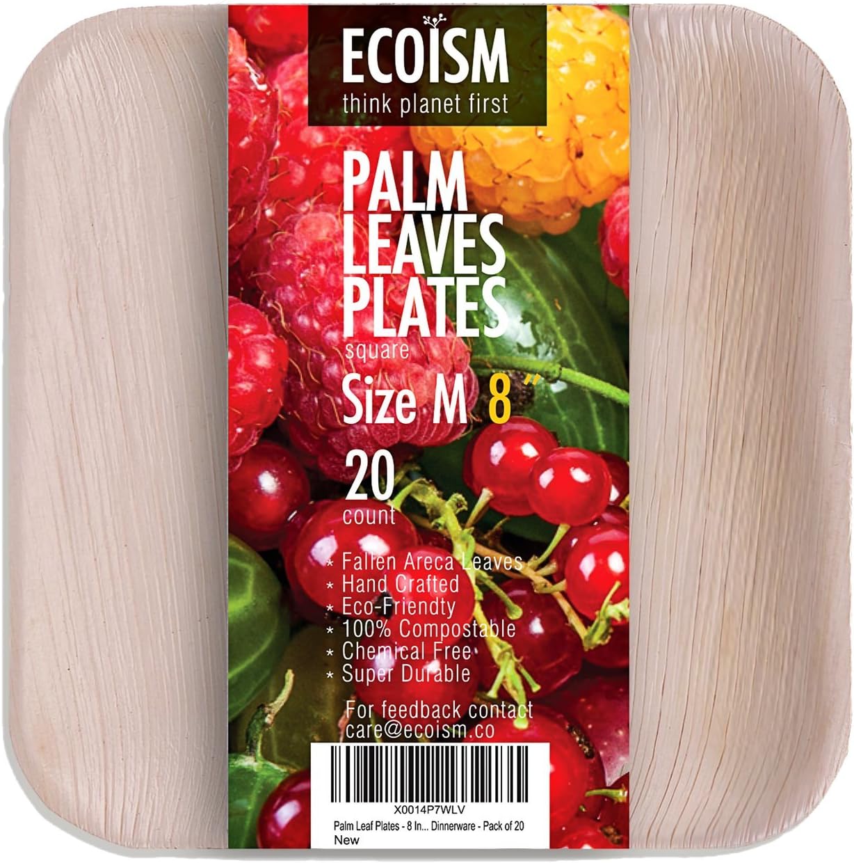 20 Piece Palm Leaf Plates 8" Square - Premium Fallen Areca Leaves - Natural 100% Compostable - Eco-Friendly Disposable Party Plates