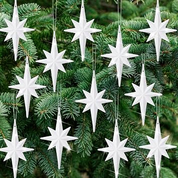 12 Pcs Christmas Bethlehem Star White Ornaments 4.72 x 2.95 Inch