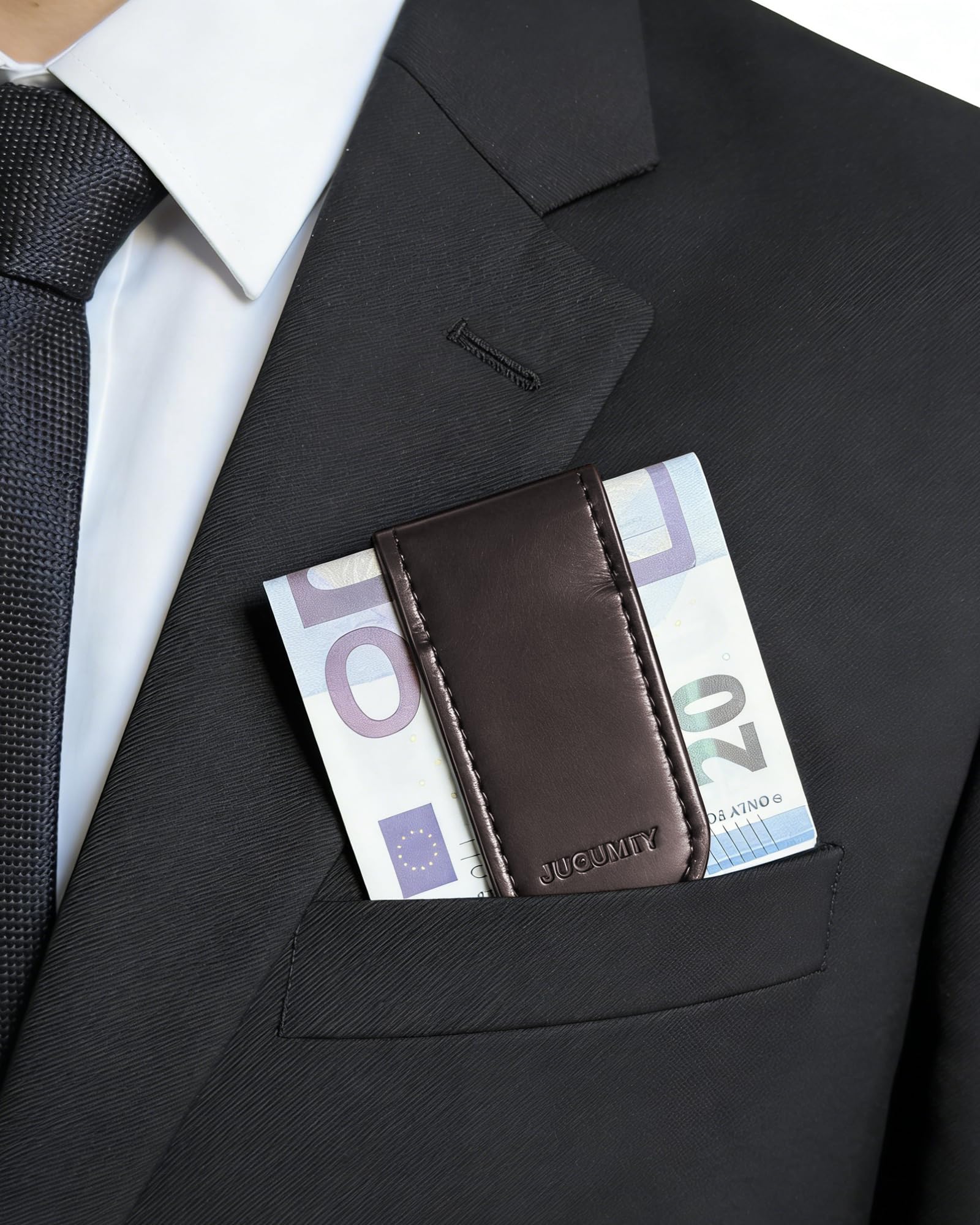 Schlanke Magnet geldklammer für Männer, Leder Kreditkarten und Visitenkartenhalter, Banknotenorganizer, minimalistische Brieftasche für Beruf, Büro Geschenk – Rund Kaffee