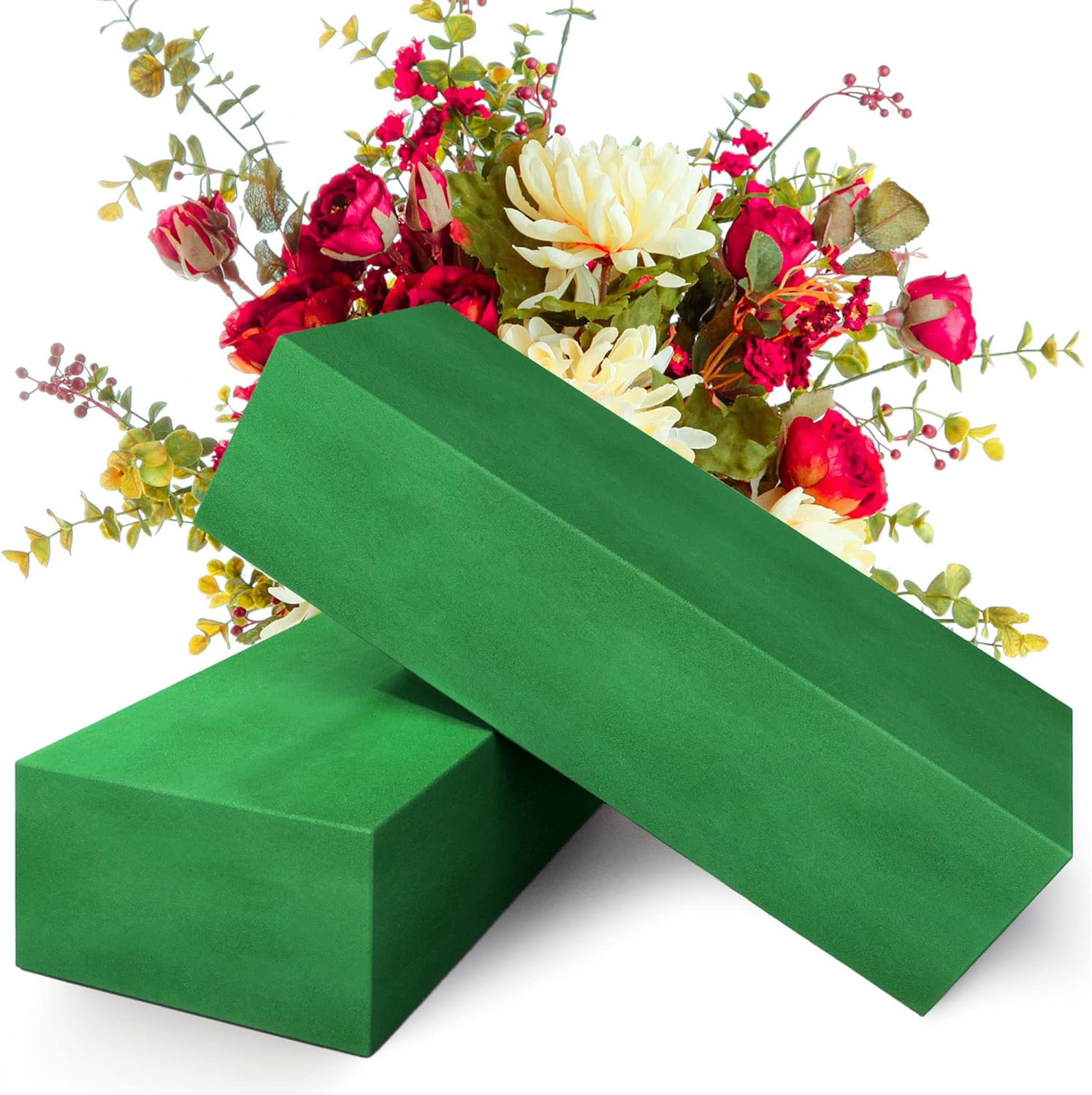 Max Shape Pack of 8 Large Size Floral Foam Blocks for Fresh and Artificial Flowers (9” L x 4” W), Wet Florist Foam Blocks for Wedding Holiday Decorations (8 Pack)