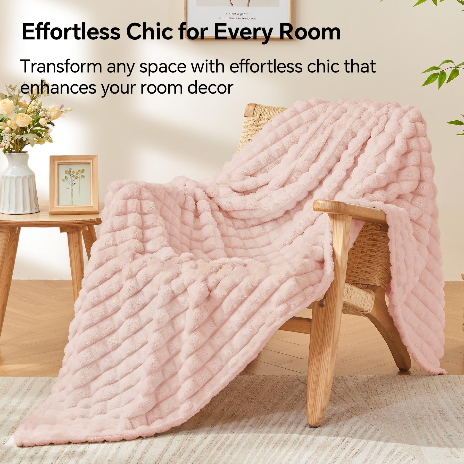 BEDELITE Fluffy Fleece Throw Blanket - Pink Sofa Throw Checkered Design Soft Cosy Warm Small Blankets for Single Bed Gifts for Women - Image 4
