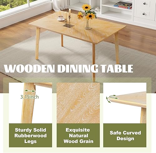 Miniatura 8 de Merax Juego de mesa de comedor de madera maciza de 6 piezas para 6, estilo rústico rectangular con 4 sillas tapizadas de madera y 1 banco, cocina