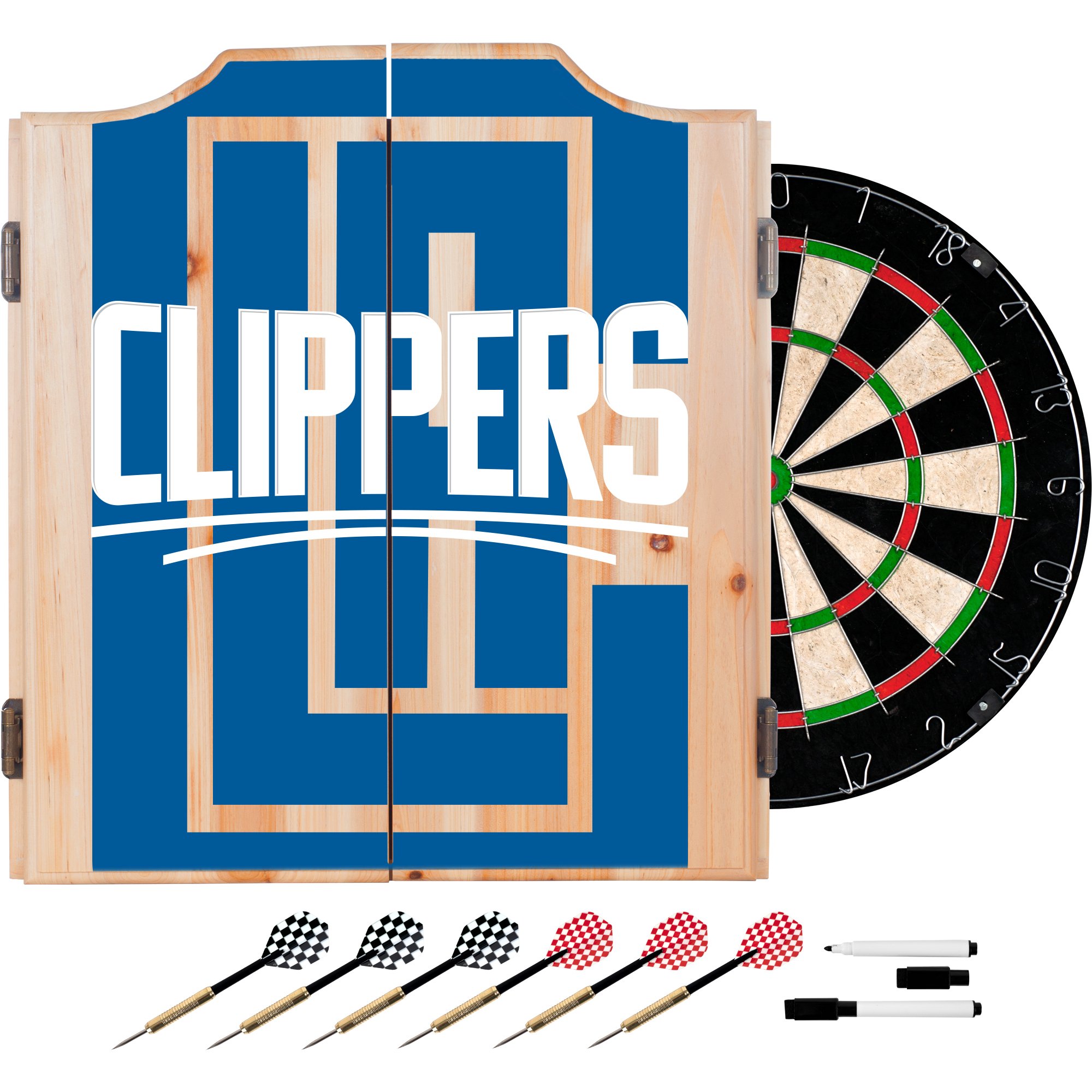 Trademark Gameroom NBA7010-LAC2 NBA Dart Cabinet Set with Darts & Board - Fade - Los Angeles Clippers