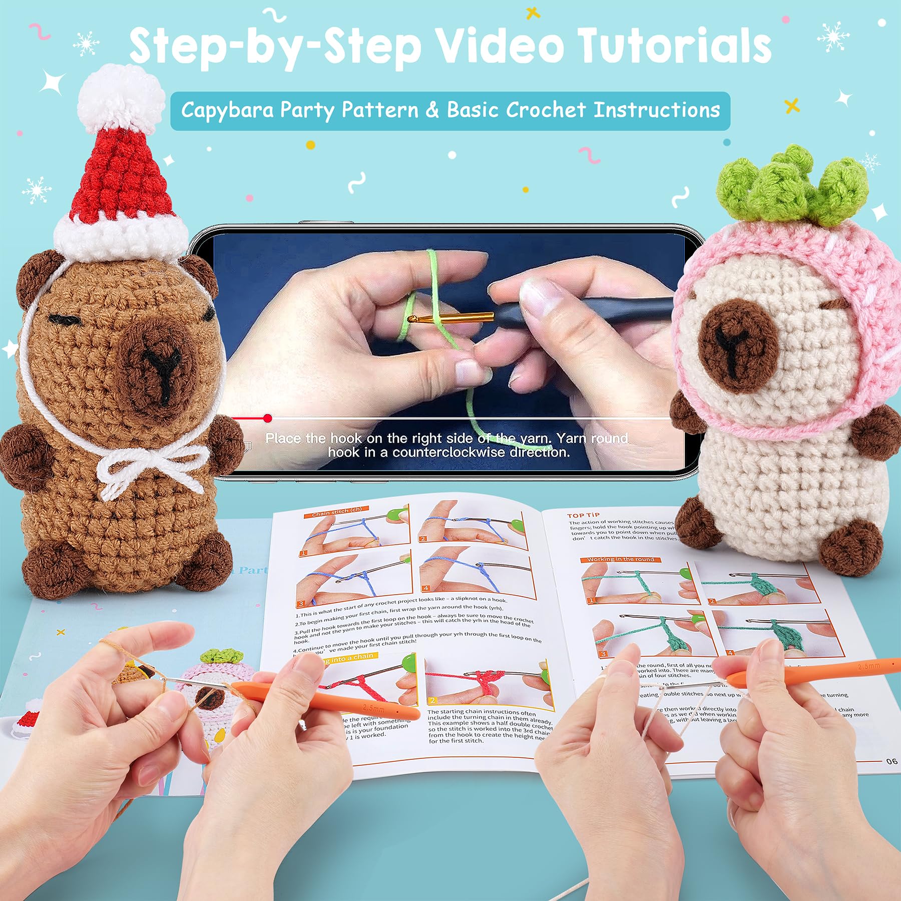 Capybara Crochet Kit for Beginners Animal Knitting Kit Animal Crochet Capybara Kits Crochet Animals with Video - Image 4
