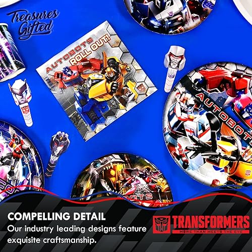 Miniatura 6 de Treasures Gifted Suministros para fiestas de Transformers con licencia oficial, sirve para 16 invitados, juego de vajilla para principiantes,