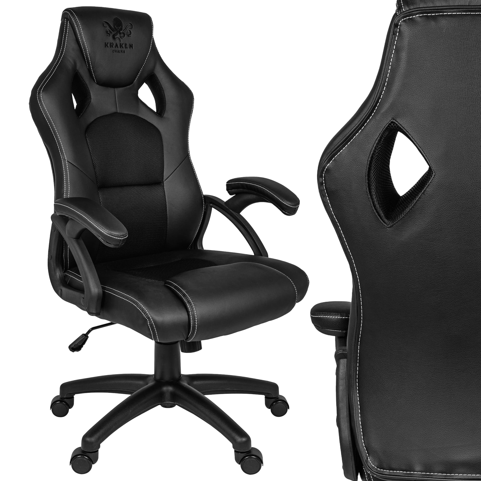 KRAKEN CHAIRS Silla Gaming Ergonómica de Piel Sintética - Negro - Oficina - 130 kg de Capacidad de Carga