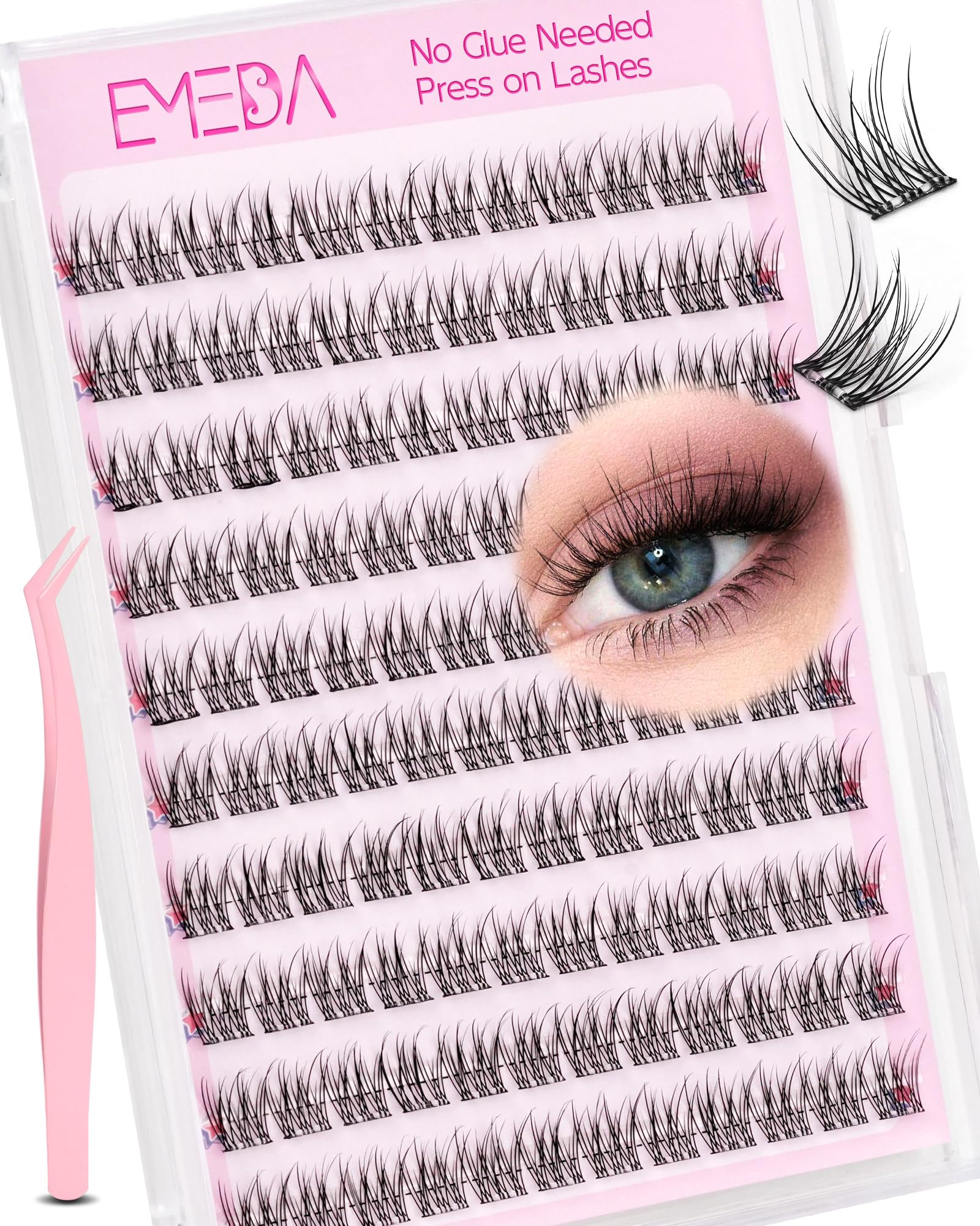EMEDA 10mm selbstklebende Wimpern Natürlich selbstklebende Cluster Wimpern Vorgeklebte Wimpernbüschel Kit Keine klebrigen Rückstände Kleberlose Wimperncluster Kein Kleber erforderlich (FT 10mm)