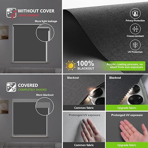 Miniatura 5 de ZSTARR Persiana inteligente motorizada para ventana, persiana enrollable opaca automática compatible con control remoto, seguridad infantil, batería