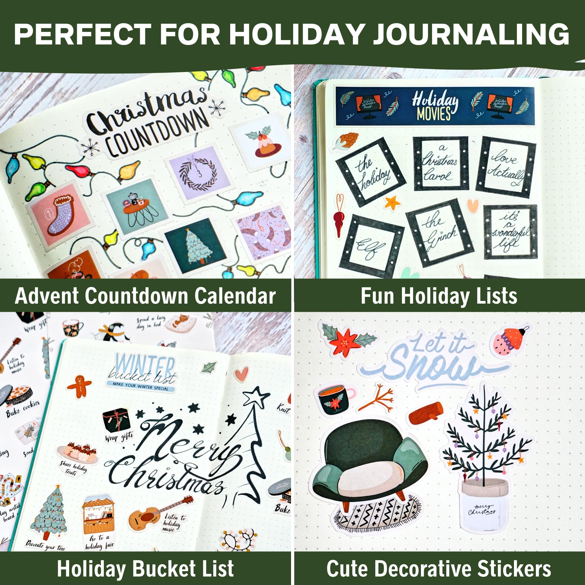 Frohe Weihnachten Aufkleber,14 Blatt saisonaler Winter-, Hygge- und Urlaubsplaner-Aufkleber für Tagebuch, Scrapbooking, Grußkarten, Geschenkpapier, ästhetische Aufkleber für Kinder und Erwachsene