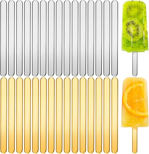 30 Piezas Palitos para Cakesicles Dorados y Plateados de 4.5 Pulgadas Reutilizables de Acrílico Juego de Palitos para Cake Pops de Helado para