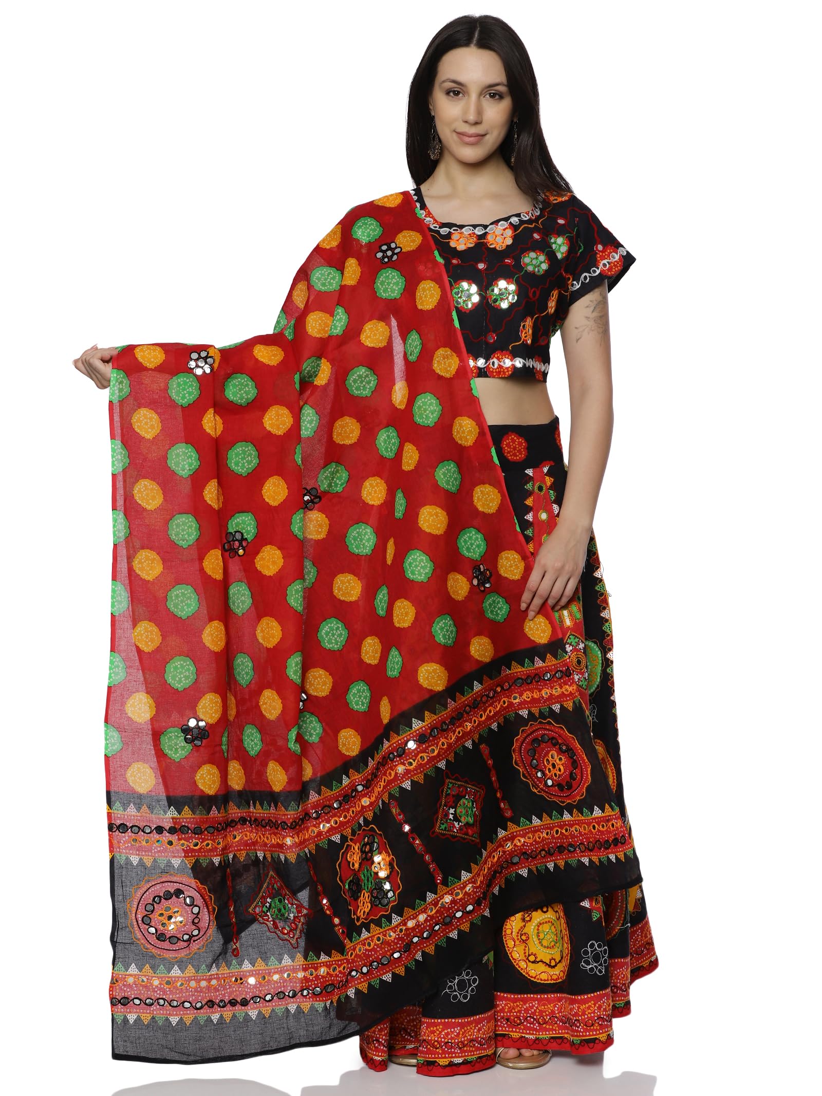 Navratri Dandiya Lehenga Choli for Women in Multi Color with Black Base Color(Length Approx 36"-38", Free Size)-image-17