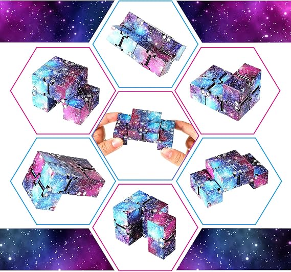 Skylety Cube Mini Blocks, Cube Desk Toy Sensory Toys Stress Relief Tool Game Supplies Gifts for Christmas for Adhd Autism Teens and Adults(Rainbow Galaxy Space)
