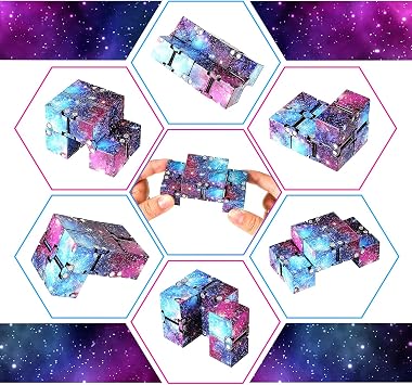 Skylety Cube Mini Blocks, Cube Desk Toy Sensory Toys Stress Relief Tool Game Supplies Gifts for Christmas for Adhd Autism Teens and Adults(Rainbow Galaxy Space)