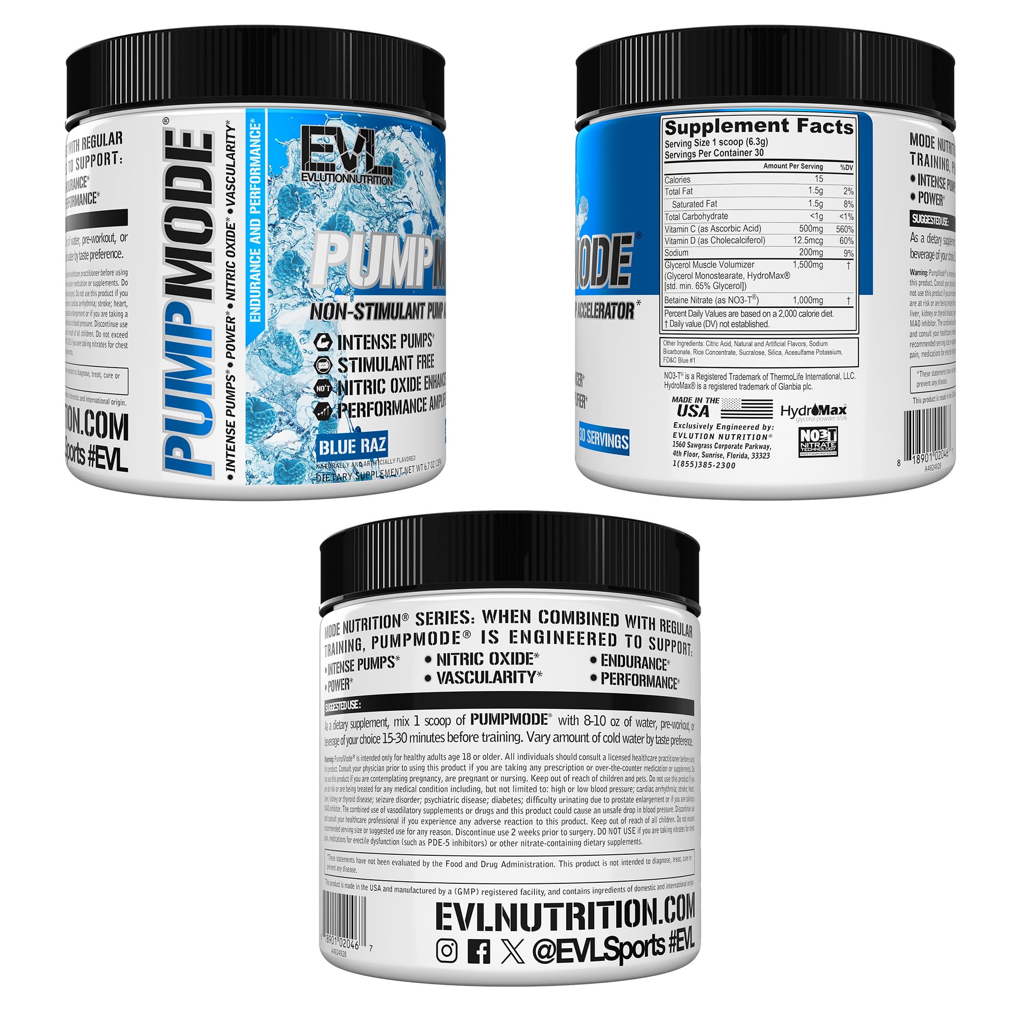 EVL PumpMode Nitric Oxide Supplement - Nitric Oxide Booster Pump Pre Workout Powder with Glycerol and Betaine for Muscle Recovery Growth and Endurance - Stim Free Pre Workout Drink (Blue Raz) — Amazon image 8