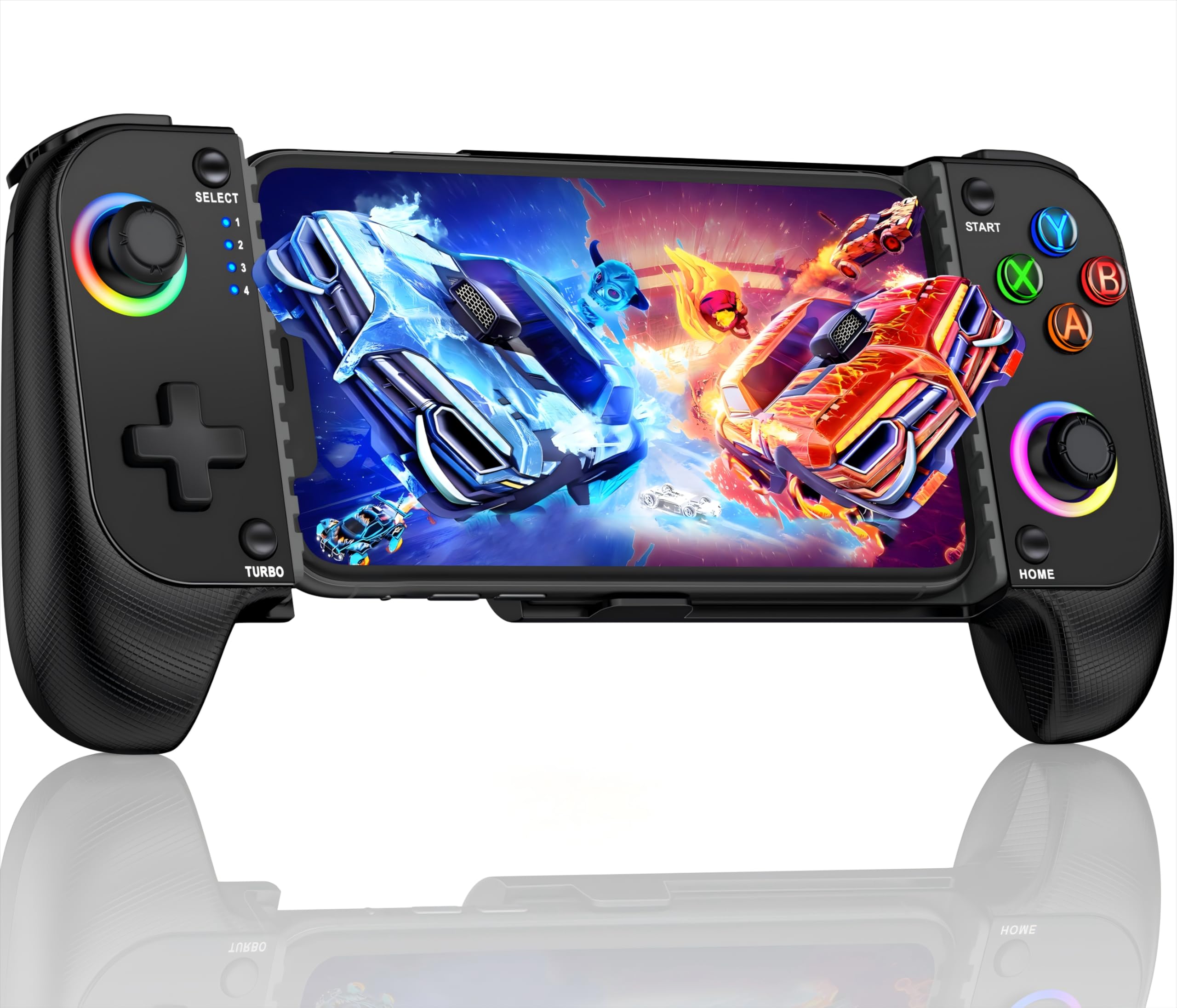 HASACOOL Handy Controller für iPhone/Android, Bluetooth Smartphone Controller mit Hall Effect Joystick/RGB Licht, Support Xbox Cloud/Steam Link/GeForce Now/MFi Apple Arcade/Roblox