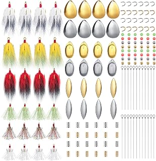 Alwonder 168PCS/Box Spinner Making Kit Lure Making Supplies Colorado Willow Spinner Blades Feather Treble Hooks DIY Make Your Own Lure Inline Trout Walleye Bass Spinnerbait