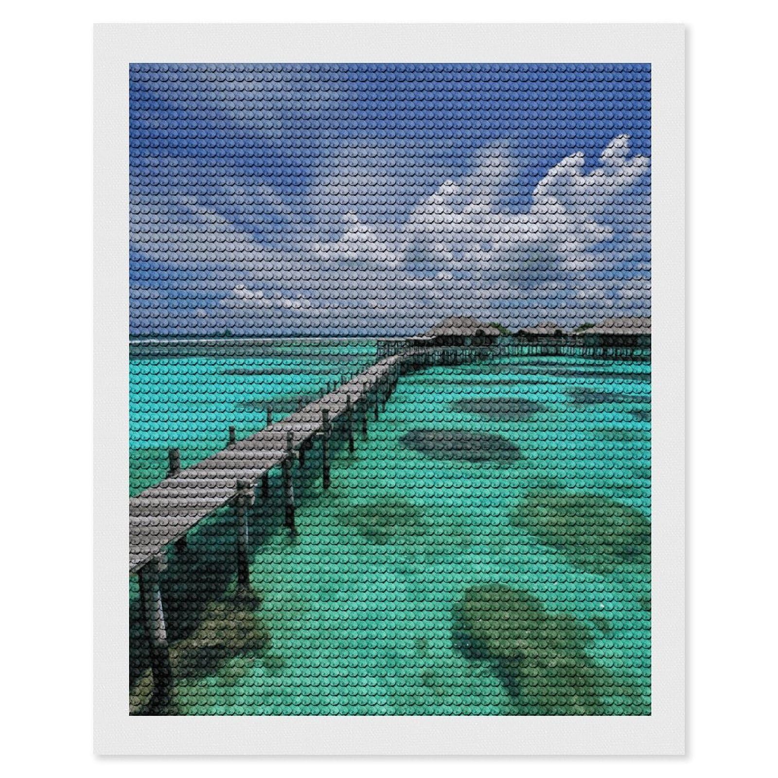 DWVTSLH Maldives Scenery Diamond Painting Kits for Adults, Personalized Diamond Photo Art Full Drill, DIY 5D Diamond Art Painting Kits for Beginners, Home Wall Decor 16"x20"
